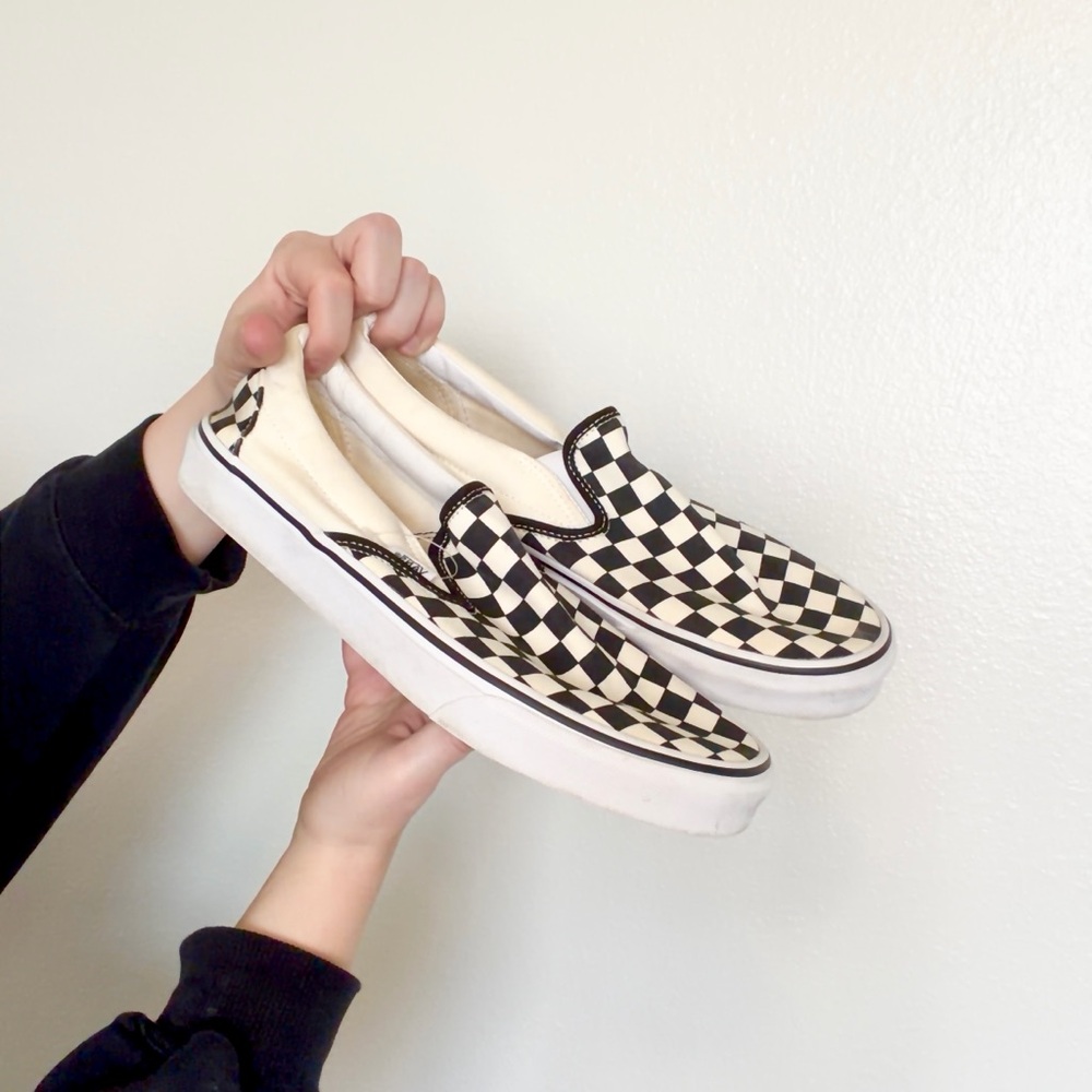VANS Checkered Slip-On Sneakers cream and black